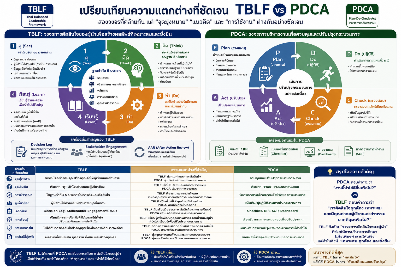 Infographic เปรียบเทียบความแตกต่างที่ชัดเจน TBLF กับ PDCA